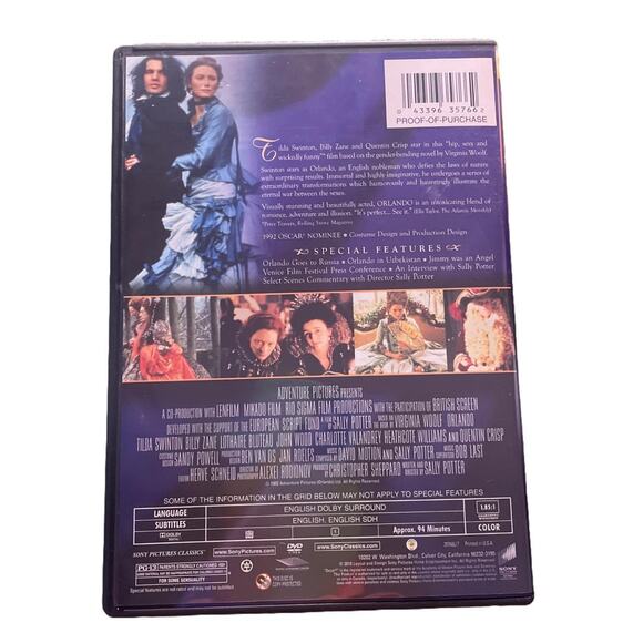 Orlando DVD Special Edition 1993 Widescreen Tilda Swinton Billy Zane - Picture 3 of 3